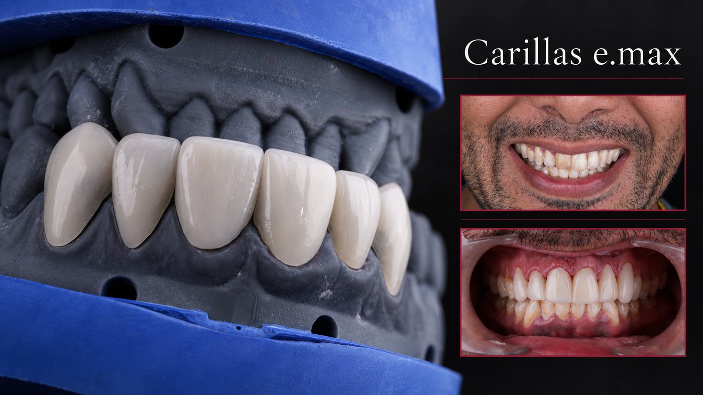 Caso real Dental Advance: carillas de disilicato de litio e.max en modelo de trabajo y resultado en boca